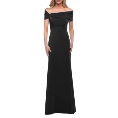 La Femme Womens Dress Size 6 Black Off Shoulder Fitted Evening Gown New
