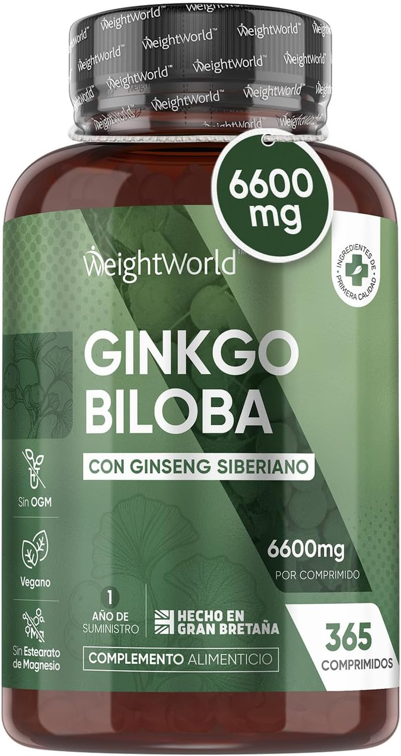 Ginkgo Biloba 6600mg. 365 Comprimidos con Ginseng Siberiano Alta Concentración