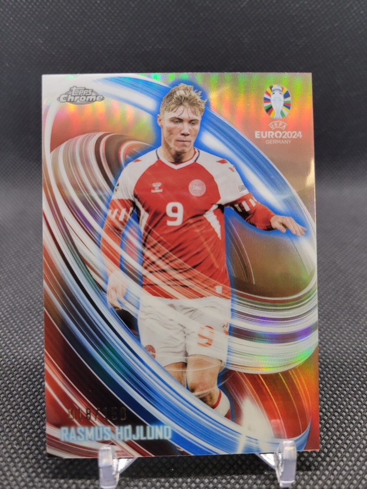 2024 Topps Chrome UEFA Euro Rasmus Hojlund /150 Blue Refractor Neon Nations