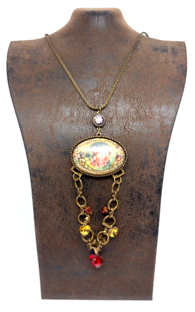 Lovely Michal Negrin Metal Pendant Necklace With Colorful Crystals