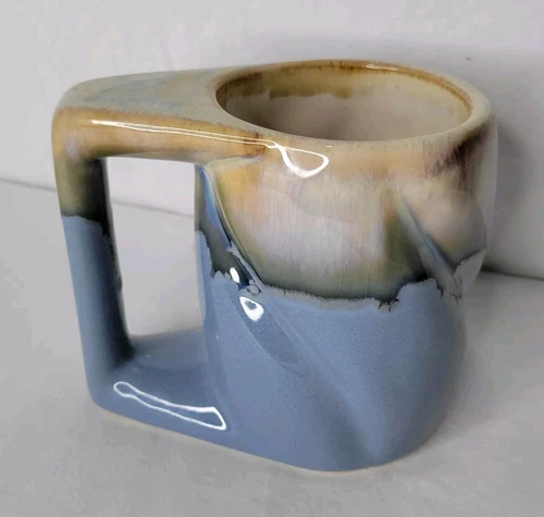 Vintage Padilla Pottery Coffee Mug Blue Brown Drip Glaze Signed