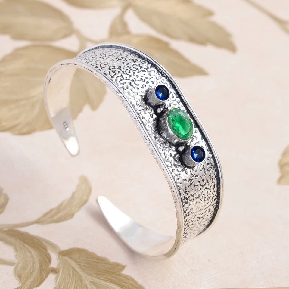 Brazalete brazalete hecho a mano de plata de ley 925 de cromo y tanzanita joyería Foto 4 de 4