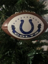 2011 NFL Topperscot Football Shaped Glass Retired Indianapolis Colts Ornament