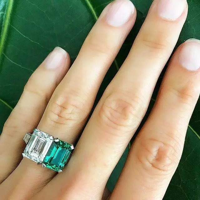 Custom 14K Yellow Gold Diamond Aquamarine Emerald Cocktail Ring for Women  018283