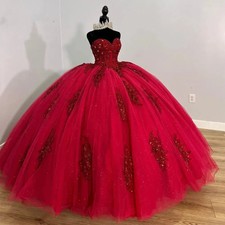 Red Sweetheart Quinceanera Dresses Ball Gown Birthday Party Gowns Lace Up Back