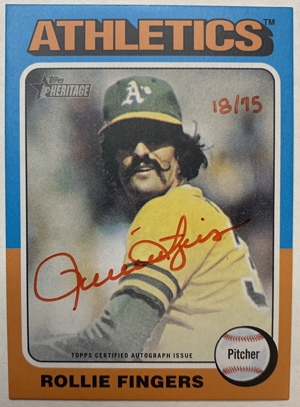 2024 Topps Heritage Rollie Fingers Real One Red Auto #18/75 ROA AR ATHLETICS HOF