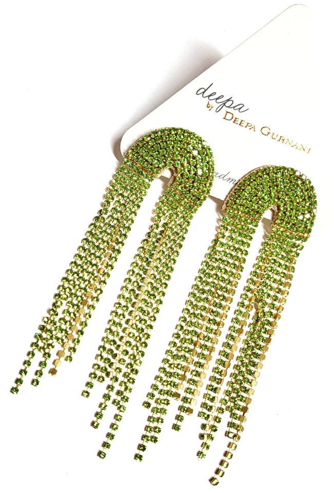Pendientes de araña Deepa Gurnani cristal en forma de U en níquel verde lima seguros nuevos Foto 2 de 4