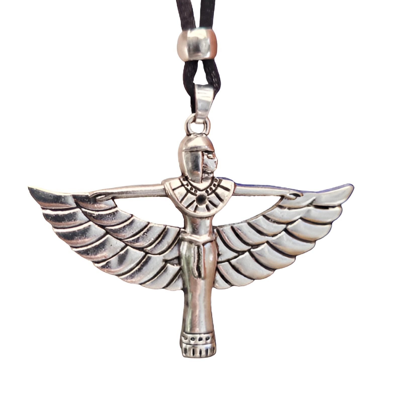 Goddess Isis Pendant Fertility Winged Deity Beaded Tie Cord Necklace Jewellery