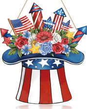 Wooden 4Th of July Decoration Door Wreath for Front Door Sign Star Wall Signs, I