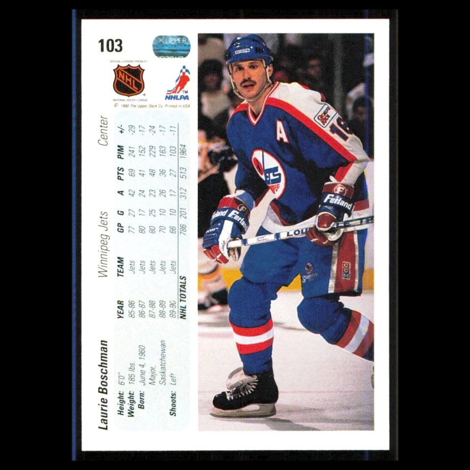 Laurie Boschman #103 1990 Upper Deck Winnipeg Jets Hockey Card NHL NM - Image 2 of 3