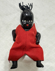Dark Baby Doll Brown Eyes Black Straight Hair Red Outfit Plastic Single Unit