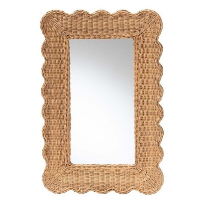 bali & pari Makoto Scalloped Natural Rattan Wall Mirror Wicker Rectangle Frame