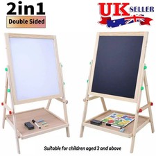 2 in 1 Kids Wooden Blackboard Whiteboard Children Art Easel Chalk Drawing Board