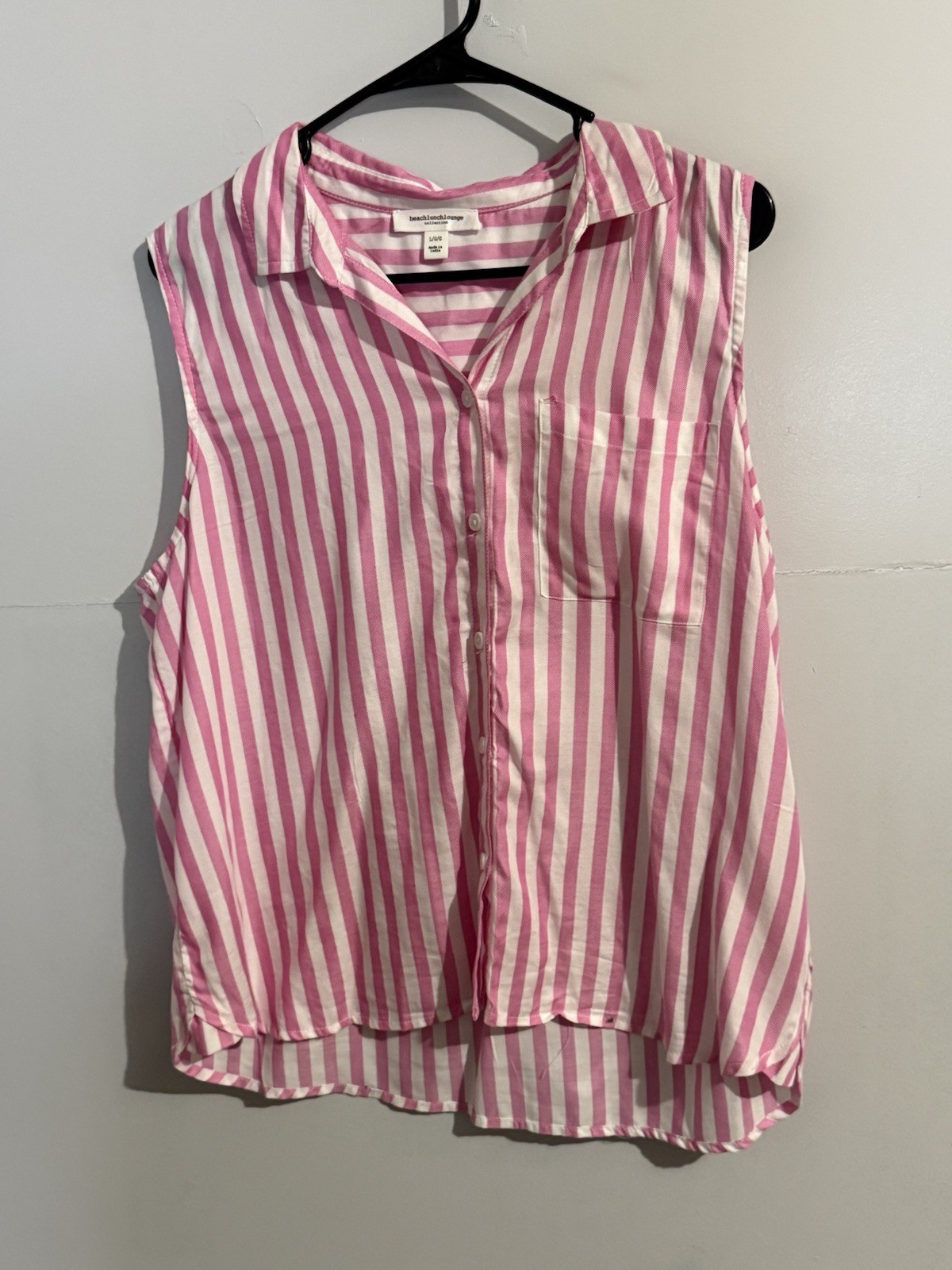 Beach Lunch Lounge Multicolor Striped Sleeveless Button Front Shirt Womens Large