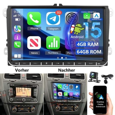 4G+64G Für VW GOLF VI Autoradio Android 15 Apple Carplay GPS Navi RDS WIFI KAM