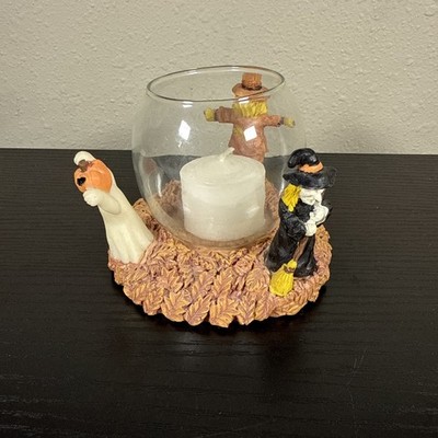 Vintage 1996 Artmark Halloween Votive Candleholder Witch Scarecrow Pumpkin Ghost