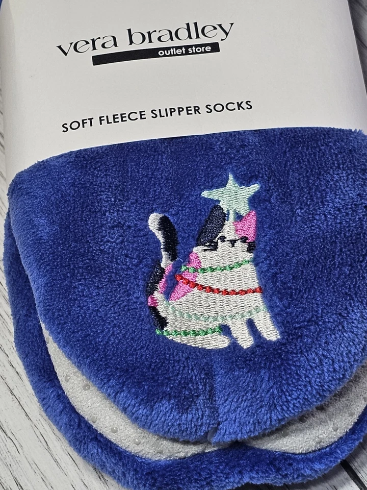 Edición de vacaciones Vera Bradley CATNIP NAVIDAD Suave Vellón Zapatilla Calcetines Gatos MED Foto 3 de 4