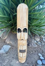 Skull Tiki Mask Hand Carved  Wood Tropical Pirate   39"x 8”