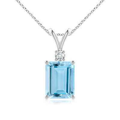 Angara 2,07 ct natürlicher Aquamarin Smaragdschliff Anhänger mit Diamant in Silber