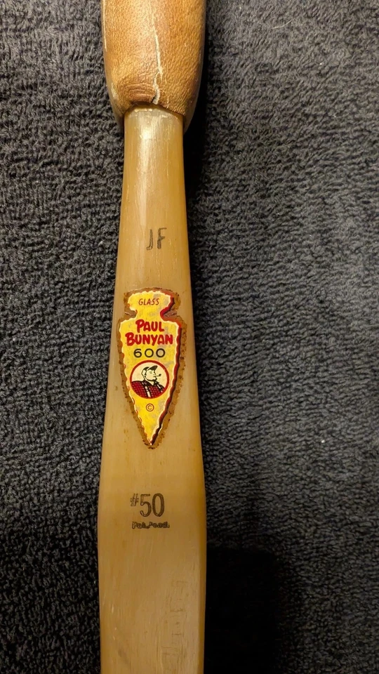 Arco largo de vidrio vintage Paul Bunyan 600 #50 arco de tiro con arco empuñadura de cuero EE. UU. Foto 2 de 4