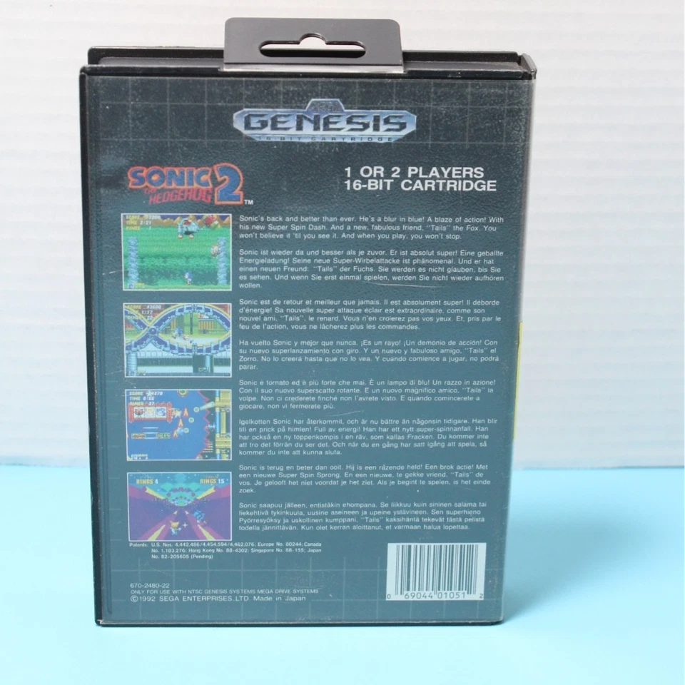 Sonic the Hedgehog 2 (Sega Genesis, 1992) Case & Cartridge Only - Very Good - Image 2 of 4