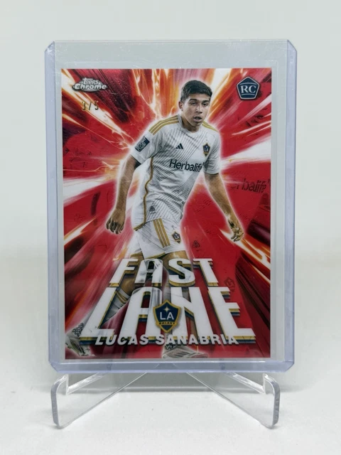 2025 Topps Chrome MLS Lucas Sanabria Fast Lane RC /5 Red Refractor SSP LA Galaxy