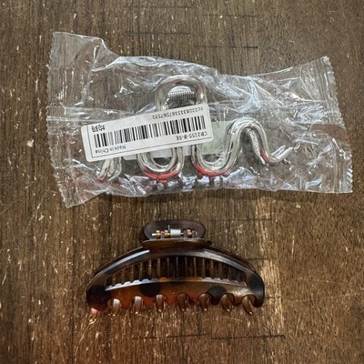 2 Large Hair Claw Clips Brown Tortoise 3.5  EUC & Silver Sparkly Snake 5  NIP
