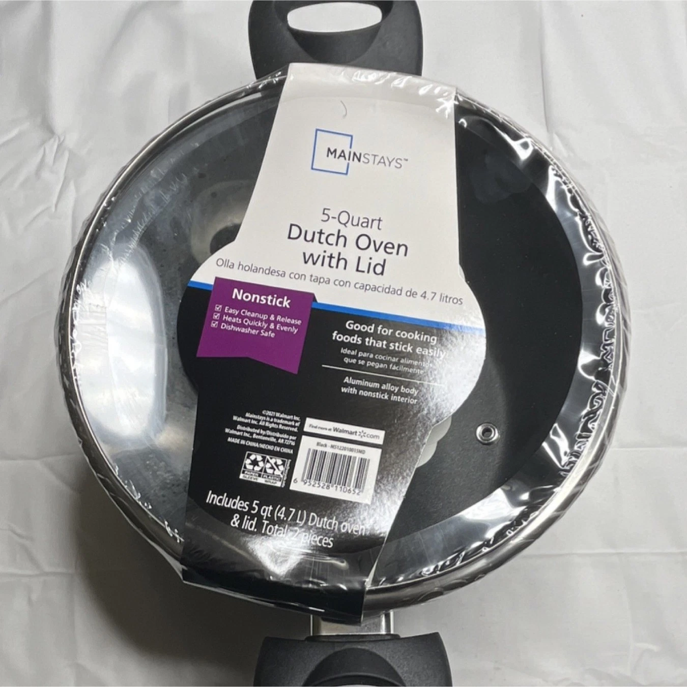 Mainstays 5-Quart Aluminum Nonstick Dutch Oven with Lid, Black, Easy to Clean
Opens in a new window
