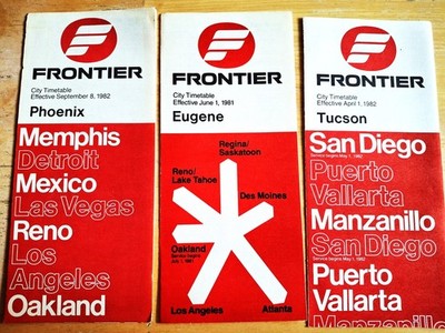 Frontier Airlines 3 City Timetables PHX 9/8/82 EUE 6/1/81 TUC 4/1/82