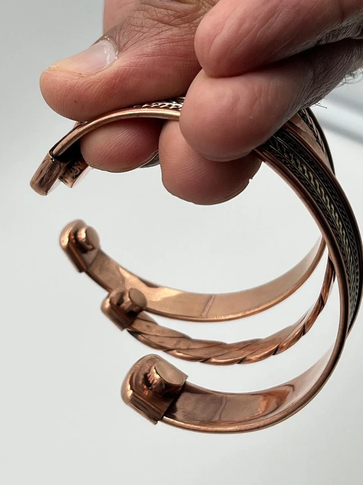 Juego de 3 pulseras de brazalete de cobre hechas a mano - Joyería curativa ajustable unisex Foto 4 de 4