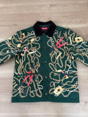 SUPREME Jacke Grün Gold Kette Gesteppt Reverse Streetwear Y2K Small 20AW JAPAN