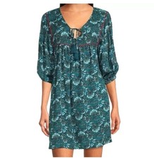 New Band of the Free Dress Size XS Floral Teal Puff Sleeve Mini Gift Idea