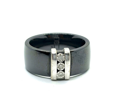 Bandring 9 kt Weißgold & Diamanten schwarz Keramik - Größe UK Q1/2 (US 81/2)