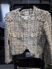 St. John Multicolor Tweed Fringe Button Short Jacket, Long Sleeve, Size 2