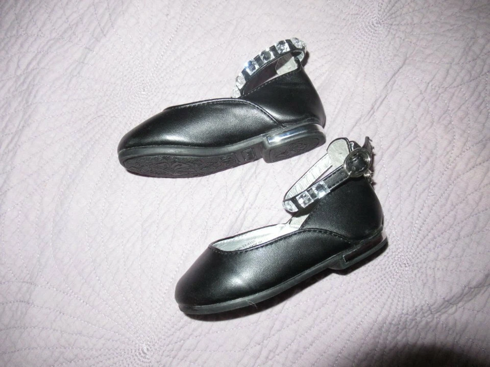 new Little Angel black party shoes with rhinestones toddler girl 4 free ship USA - Image 2 of 2