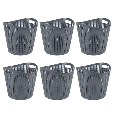 30L Easy Carry Plastic Laundry Hamper, Dirty Clothes Storage Basket, Grey
