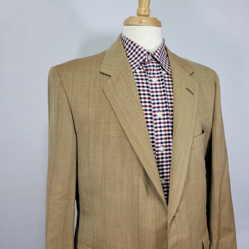 Abrigo Blazer Deportivo De Colección Oxxford Ropa Para Hombre Tostado Seda Lana Lino Lana a Cuadros 44R Foto 3 de 4