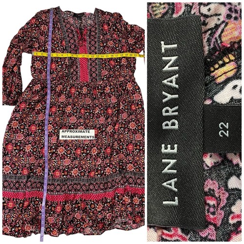 Vestido Lane Bryant Mujer 22 Rojo Rosa Campesino Cottagecore Boho Trabajo Oficina Iglesia - Imagen 9 de 17