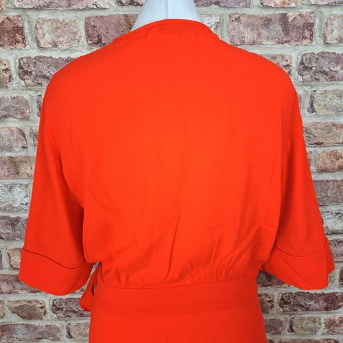 & Other Stories Wrap Dress 12 14 Red Midi Length Half Sleeve Flare - Picture 9 of 11