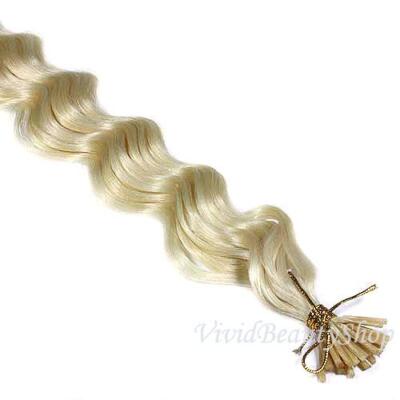 50 Deep Wave Curly I Stick Tip Micro Ring Remy Human Hair Extension Light Blonde