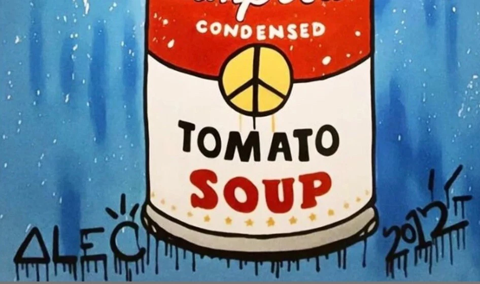 PINTURA AL ÓLEO SOBRE LIENZO CAMPBELLS SOUP ALEC MONOPOLY RARA FIRMADA Foto 3 de 4