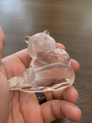STUNNING LALIQUE Crystal Sitting Panda Figurine W/LABEL SIGNED