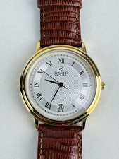 Vintage Orologio Basile Con Data E Cinturino Movimento Al Quarzo Funzionante