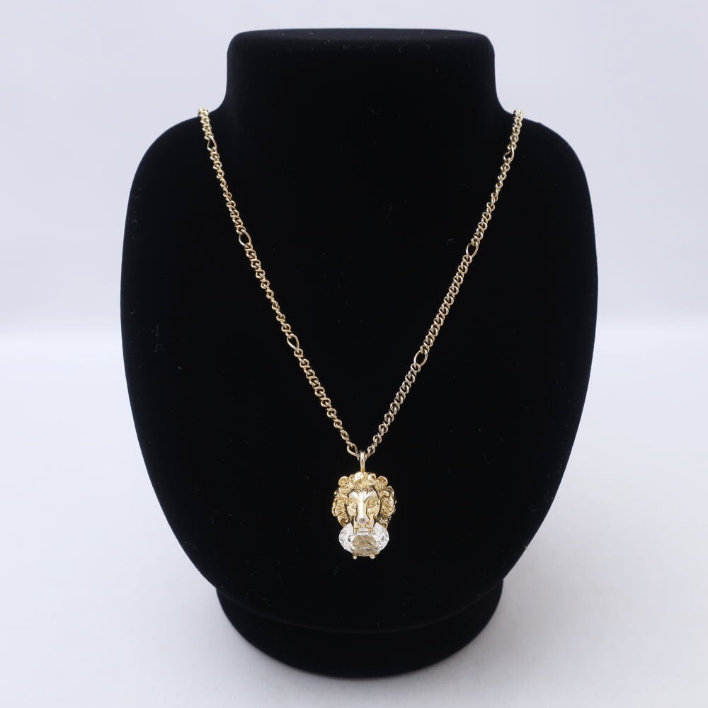 Gucci 412885 Necklace Pendant Lion Crystal Gold White Used From