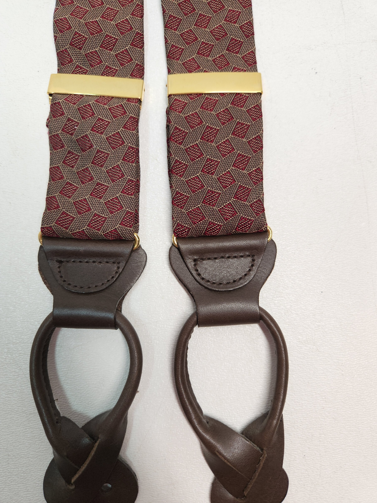 TRAFALGAR Braces Red/Brown Geometric pattern mens but… Gem