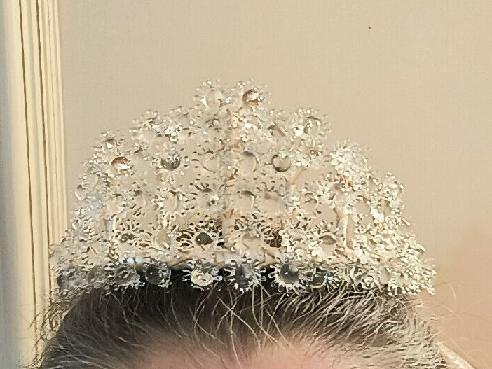 Gorgeous Crown/Tiara w/Icy Blown Glass Delicate Flowers | eBay display picture 2