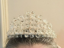Gorgeous Crown/Tiara w/Icy Blown Glass Delicate Flowers