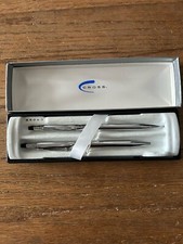 Vintage Cross Chrome Luster Pen And Mechanical Pencil Set Boxed Made In USA EUC