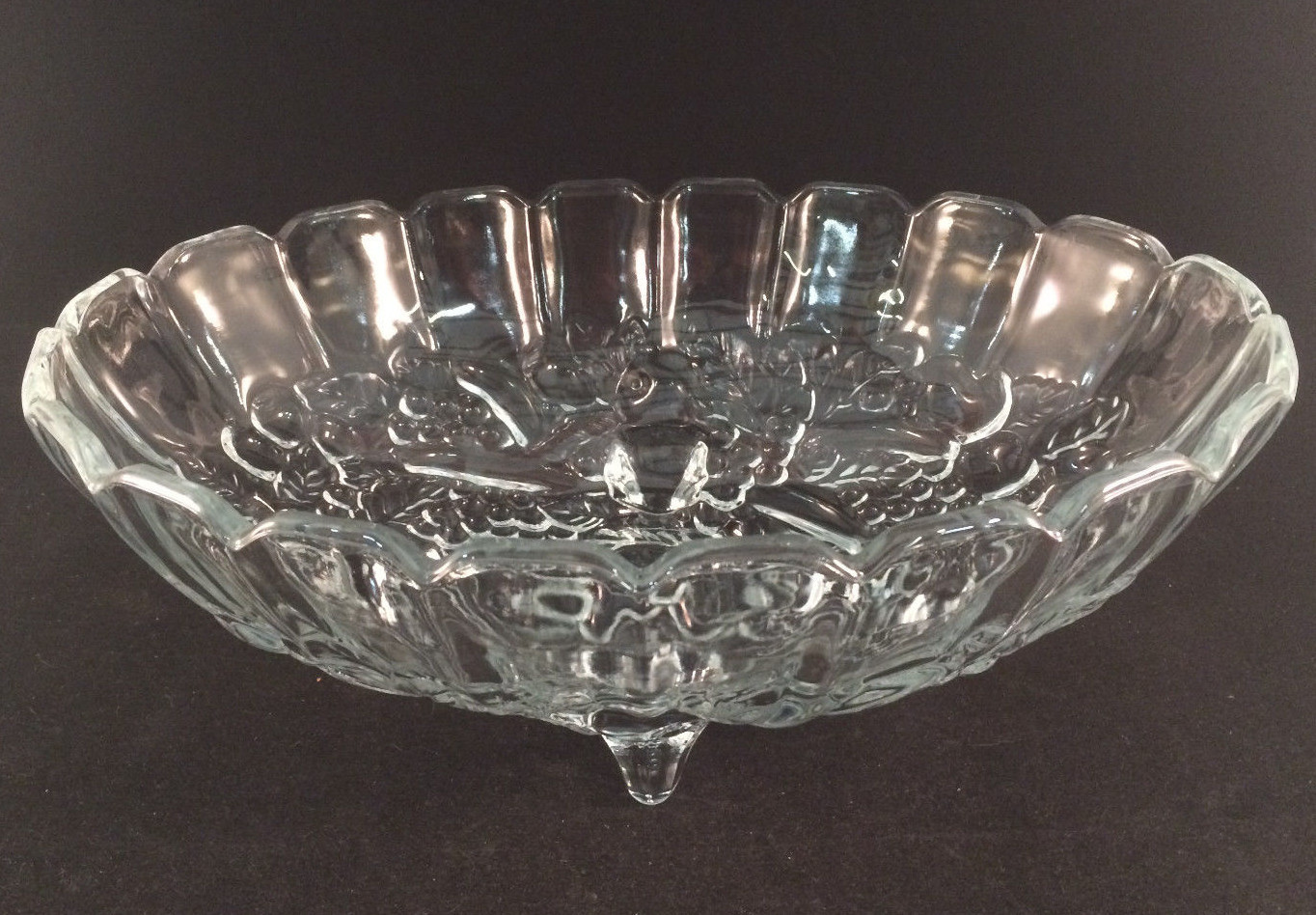 Vintage Glass Scalloped Footed Fruit Bowl 12x8.5x4.5 Inches