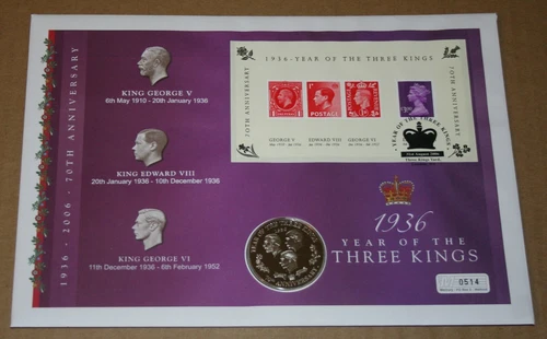 2006 Ltd Ed Mercury UK GB United Kingdom 1936 3 Kings Mini Sheet & Medallion.